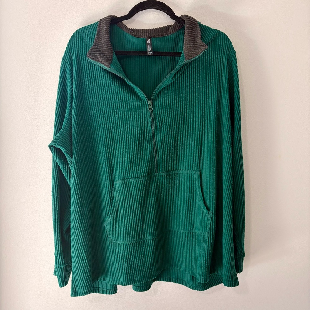 Torrid Sleep Green Ribbed Zip Neck Pullover Sweater 3X